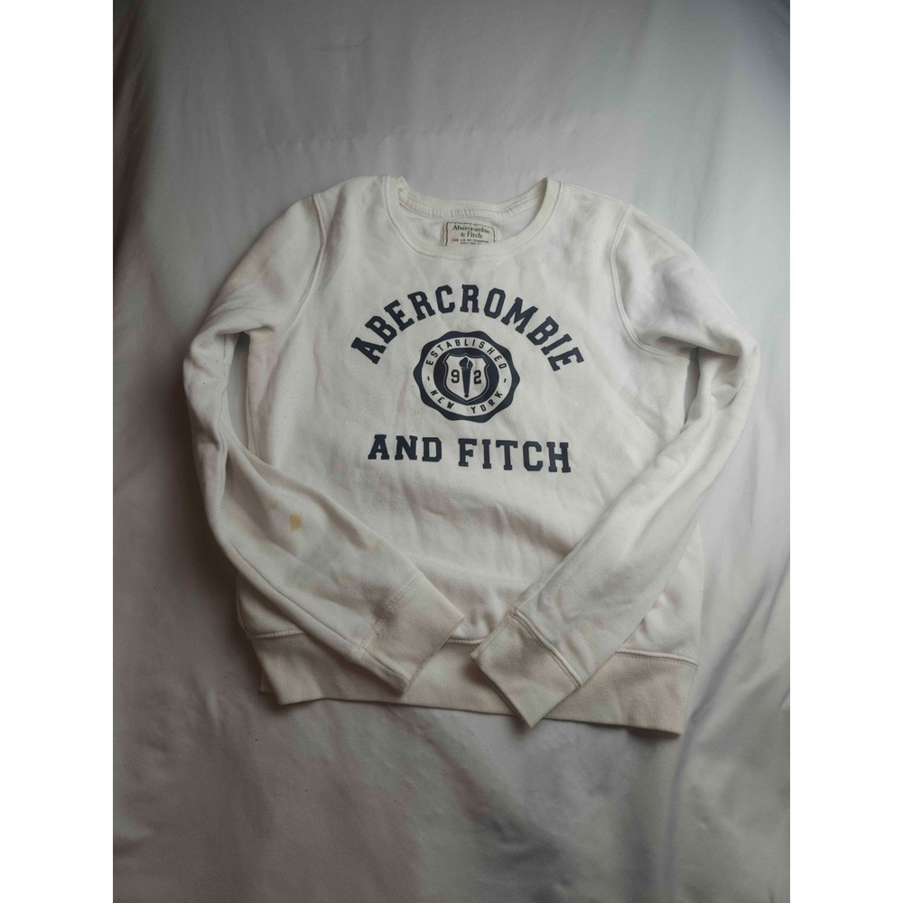 Vintage 90s Abercrombie & Fitch Sweatshirt Womens S White Fleece Sporty Pullover